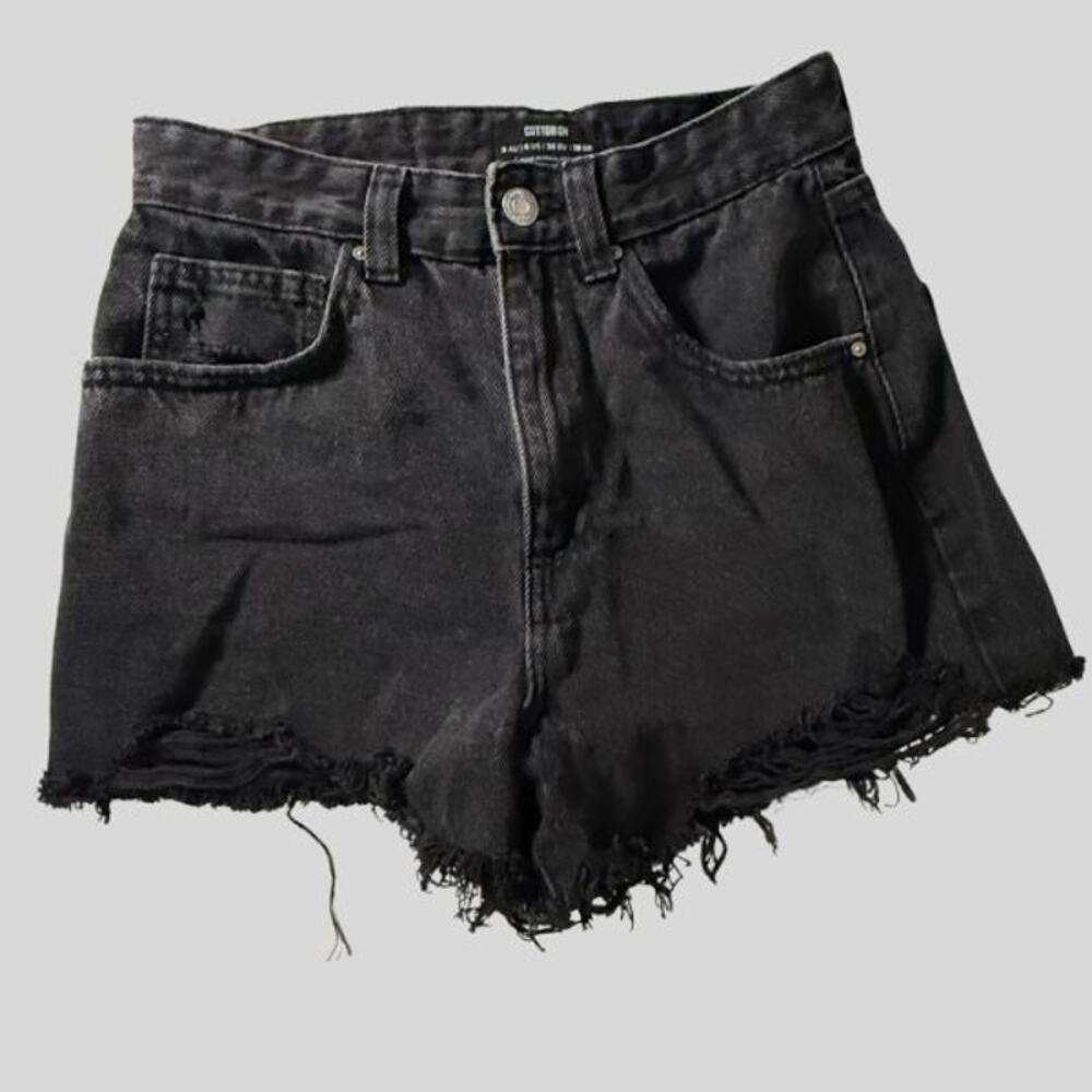 Cotton:On Black Denim Cut Off Shorts - Size 4 Distressed Raw Hem